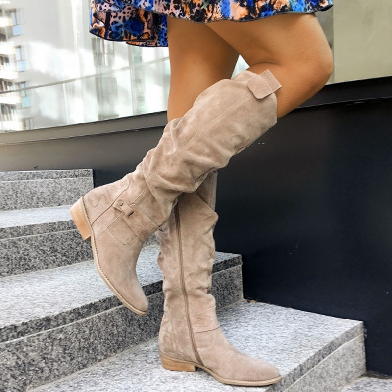 Whitney | Women's Side Zip Strap Detail Knee-Length Boots
