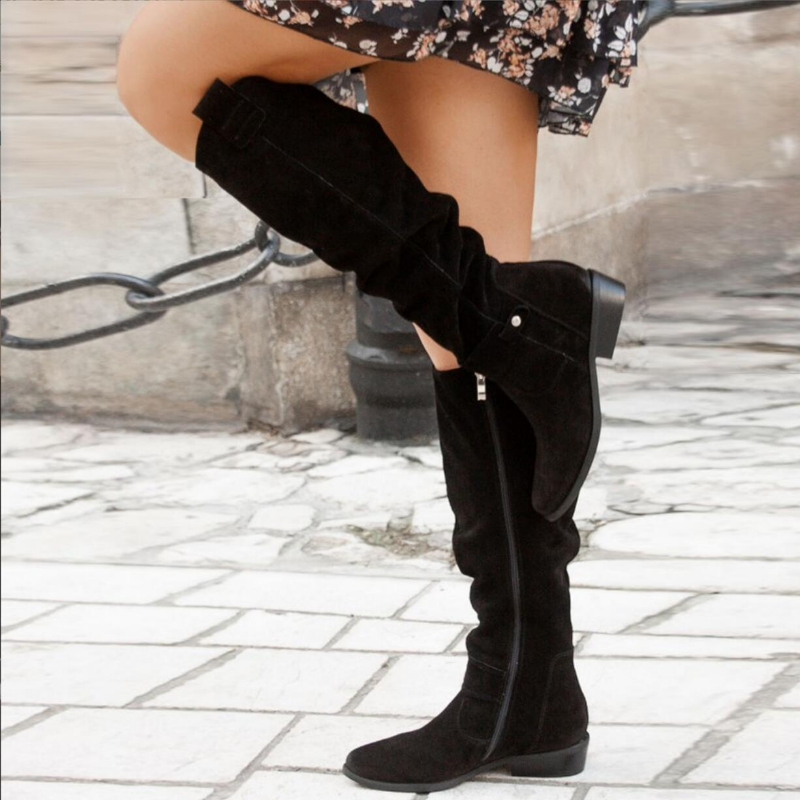 Whitney | Women's Side Zip Strap Detail Knee-Length Boots