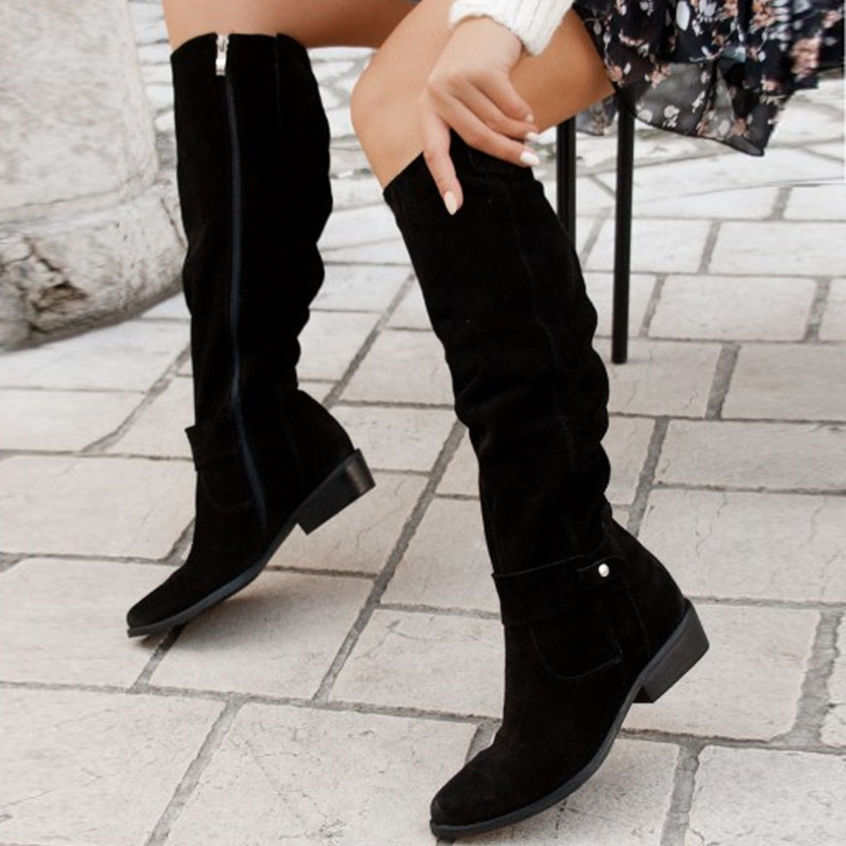 Whitney | Women's Side Zip Strap Detail Knee-Length Boots