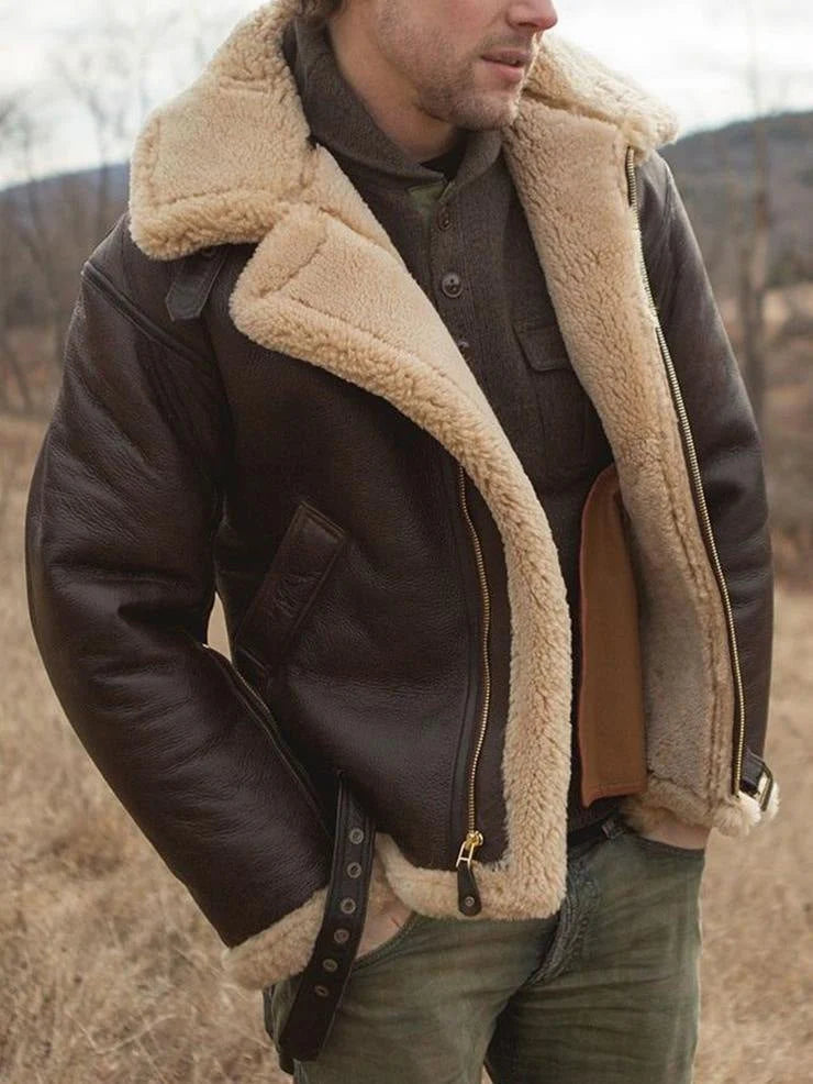 William | Men's Collared Long Sleeve Zip Front Aviator Jacket