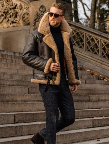 William | Men's Collared Long Sleeve Zip Front Aviator Jacket