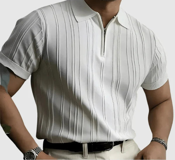 Winston | Men’s Vertical Stripe Short Sleeve Zip Front Polo Shirt