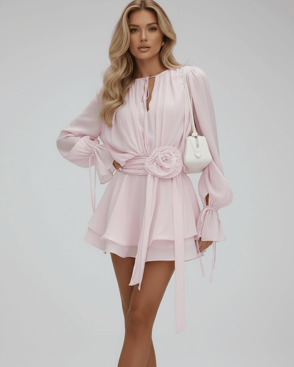 Women's 3D Floral Flare Sleeve Mini Dress