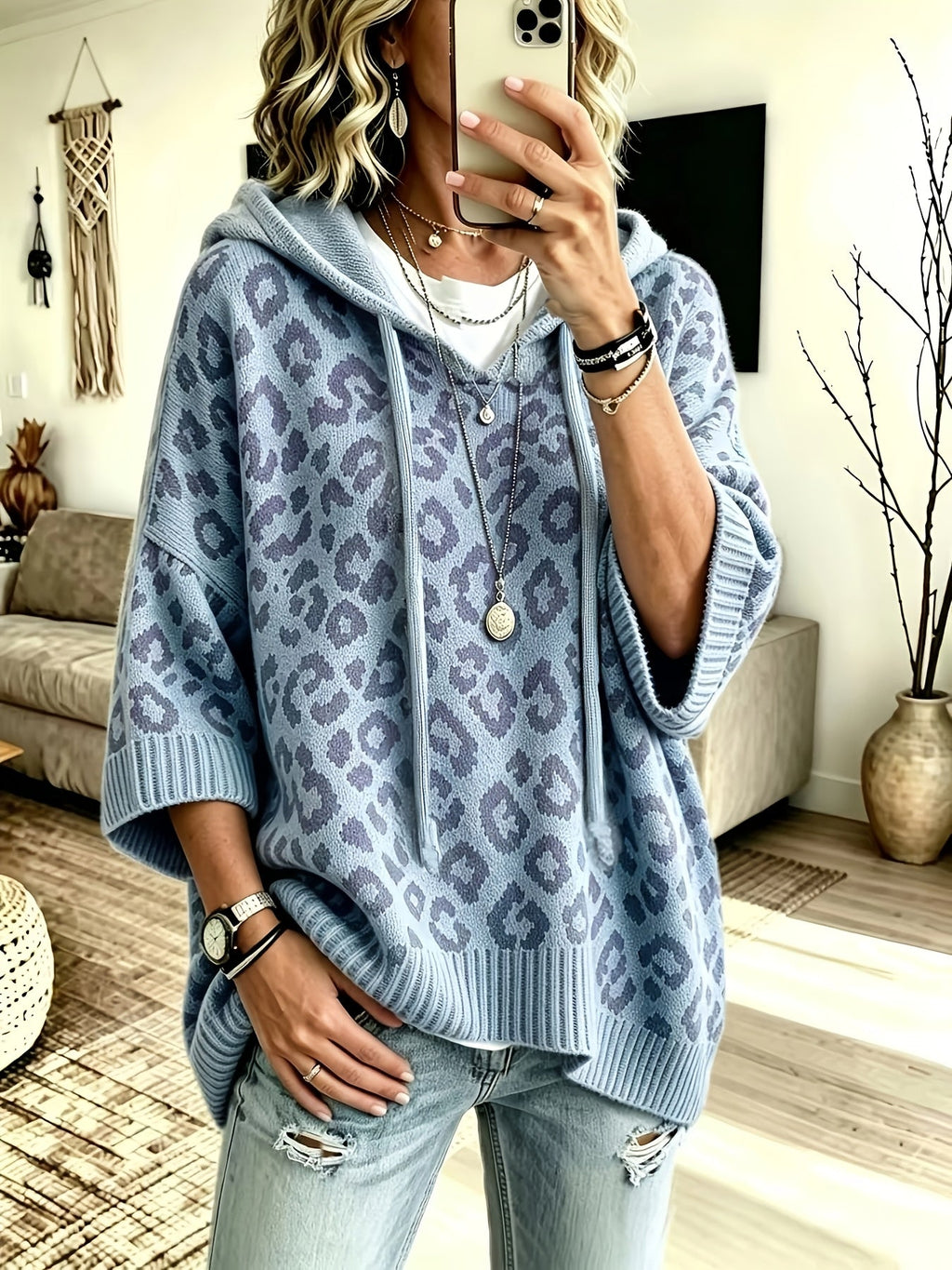 Women's Animal-Print Oversized Hoodie
