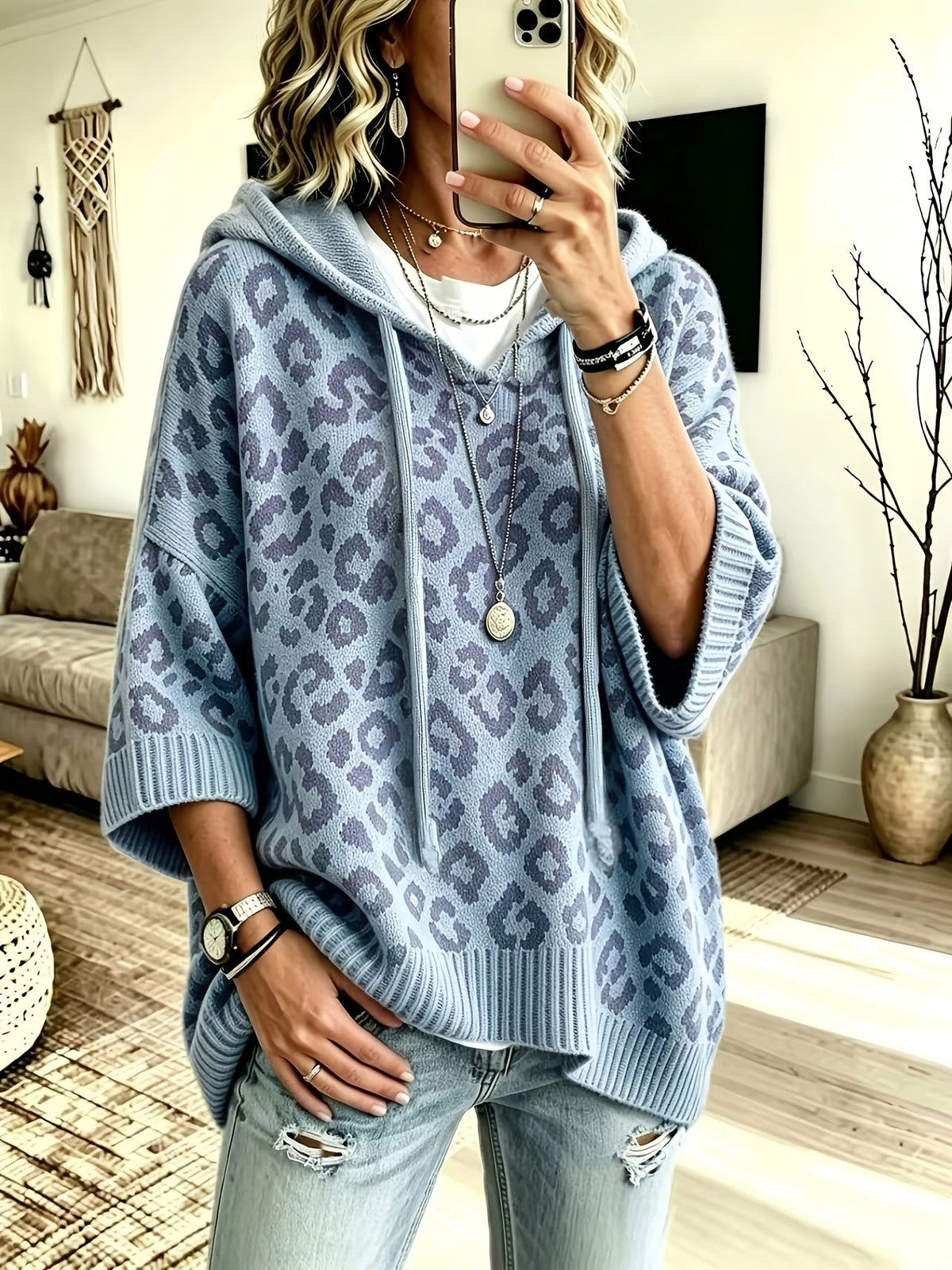 Women's Animal-Print Oversized Hoodie