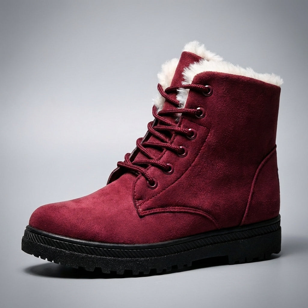 Women's Lace-Up Faux Suede Plush Lined Winter Snow Boots