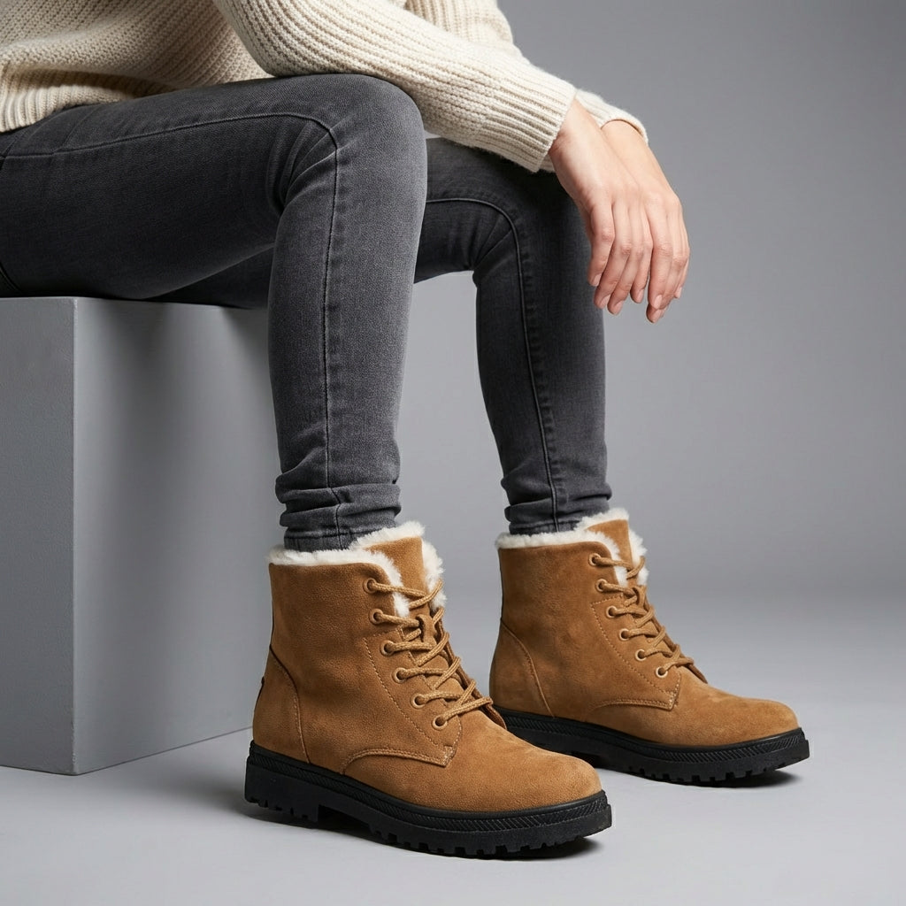 Women's Lace-Up Faux Suede Plush Lined Winter Snow Boots
