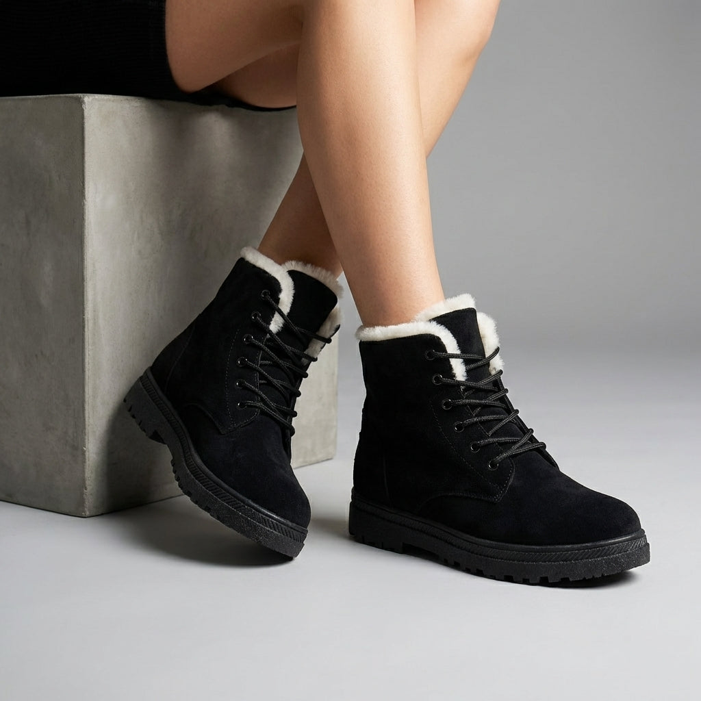 Women's Lace-Up Faux Suede Plush Lined Winter Snow Boots