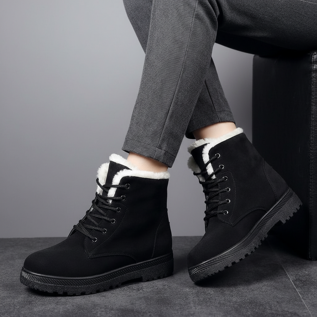 Women's Lace-Up Faux Suede Plush Lined Winter Snow Boots