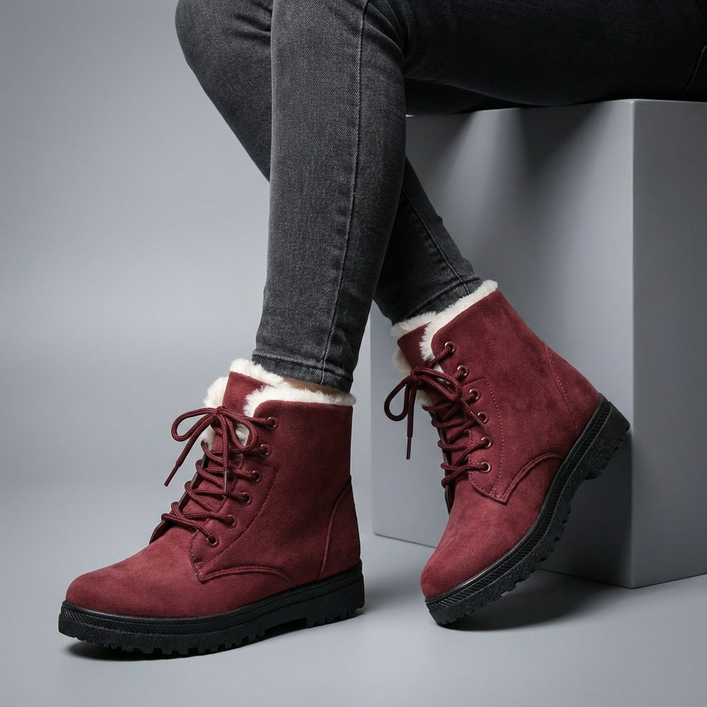 Women's Lace-Up Faux Suede Plush Lined Winter Snow Boots