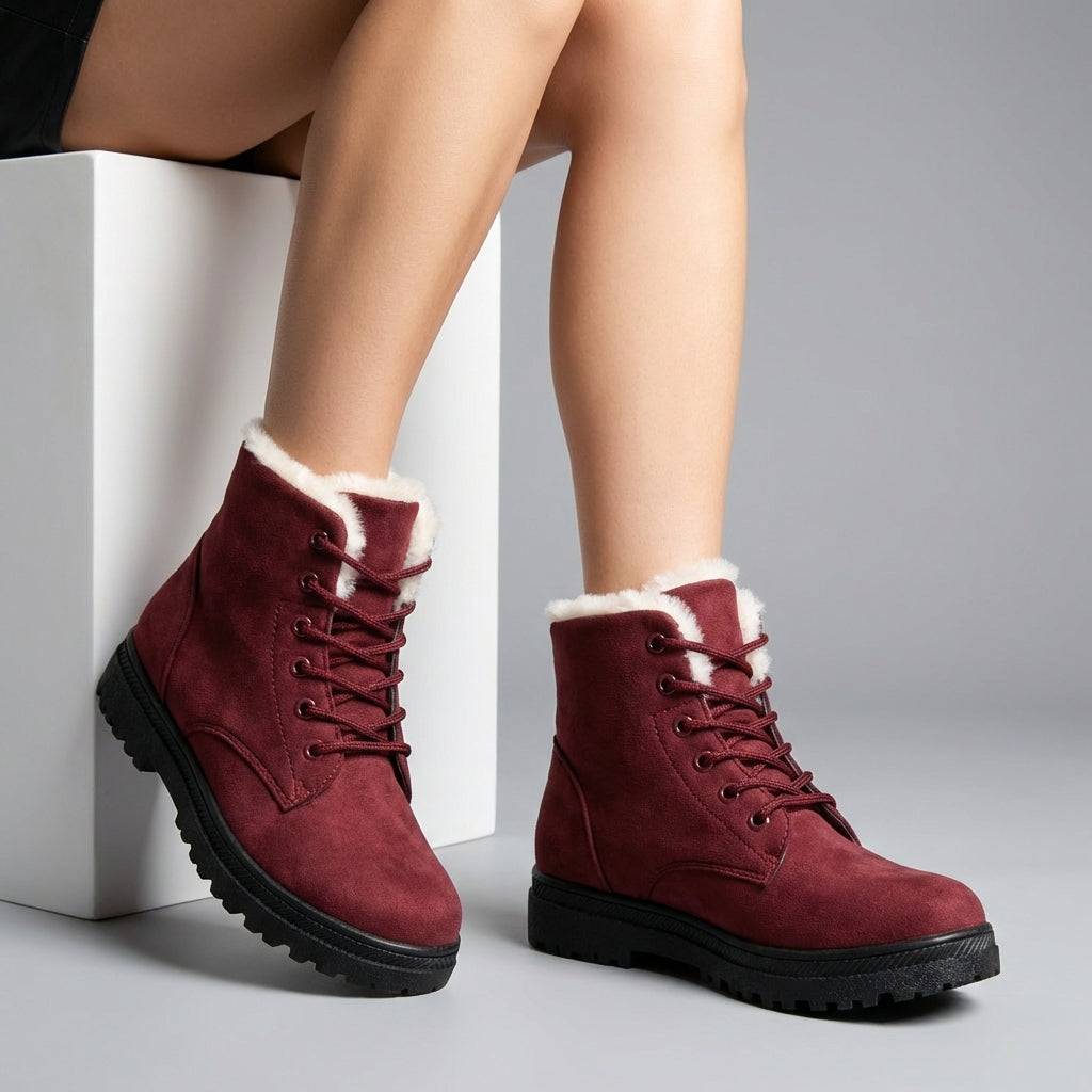Women's Lace-Up Faux Suede Plush Lined Winter Snow Boots