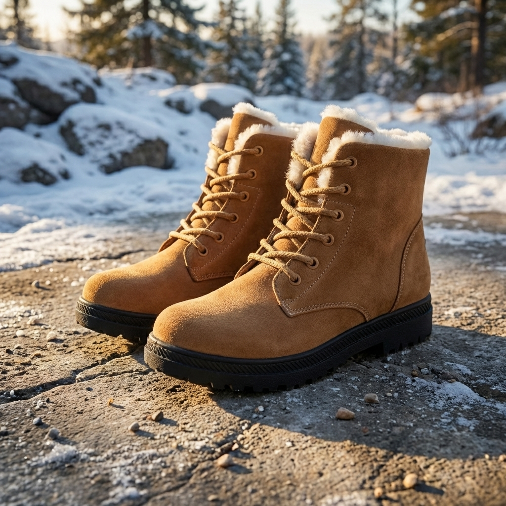 Women's Lace-Up Faux Suede Plush Lined Winter Snow Boots