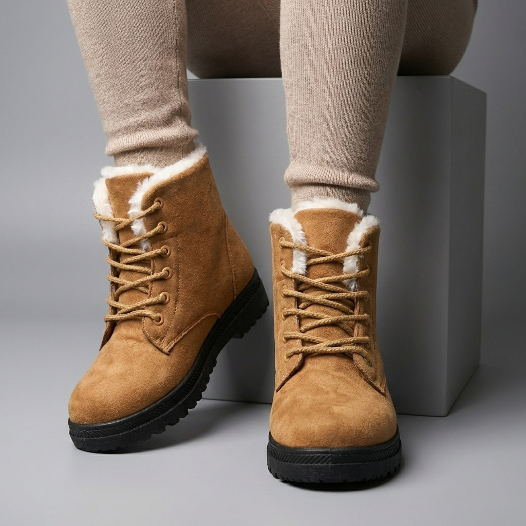 Women's Lace-Up Faux Suede Plush Lined Winter Snow Boots