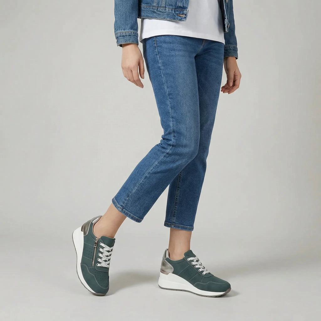 Women's Arch Support Faux Suede Wedge Walking Sneakers with Side Zip