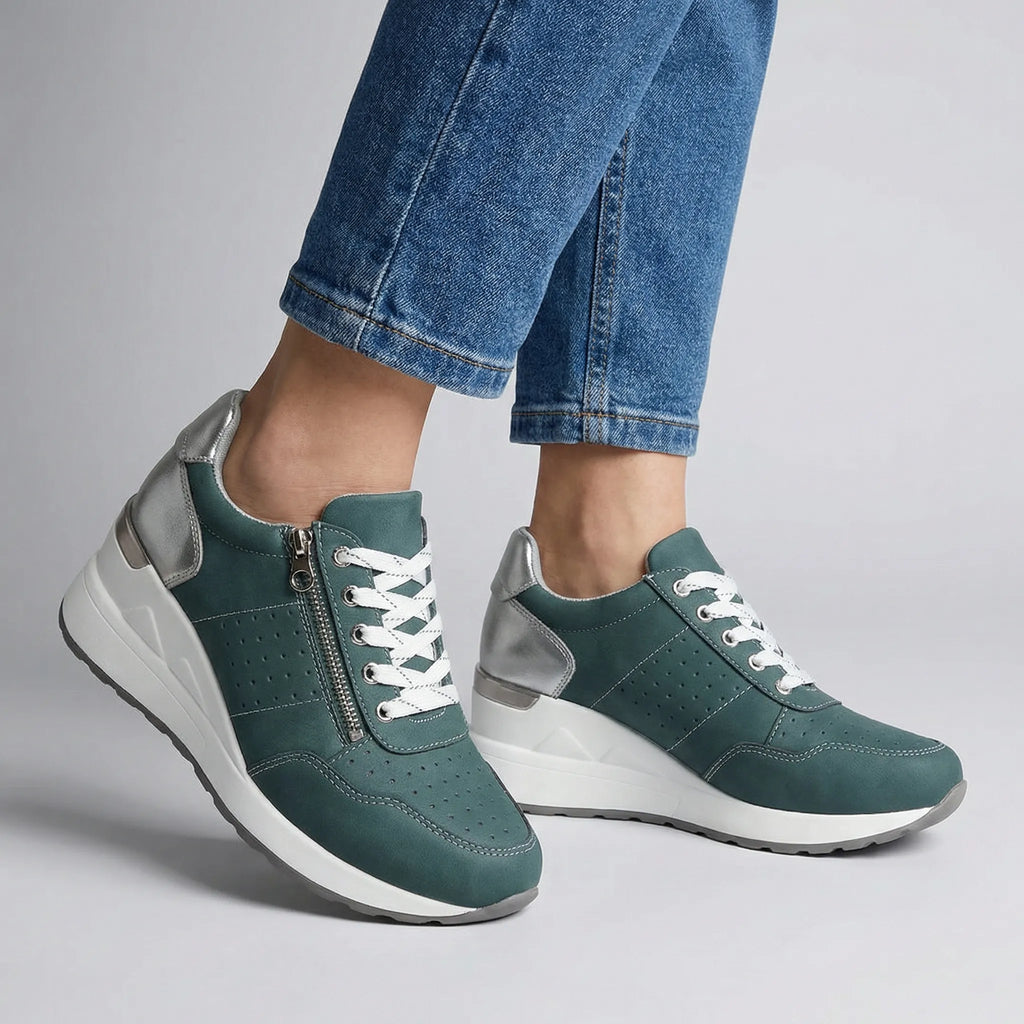 Women's Arch Support Faux Suede Wedge Walking Sneakers with Side Zip