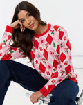 Women's Argyle Christmas Sweater Crew Neck in Pink