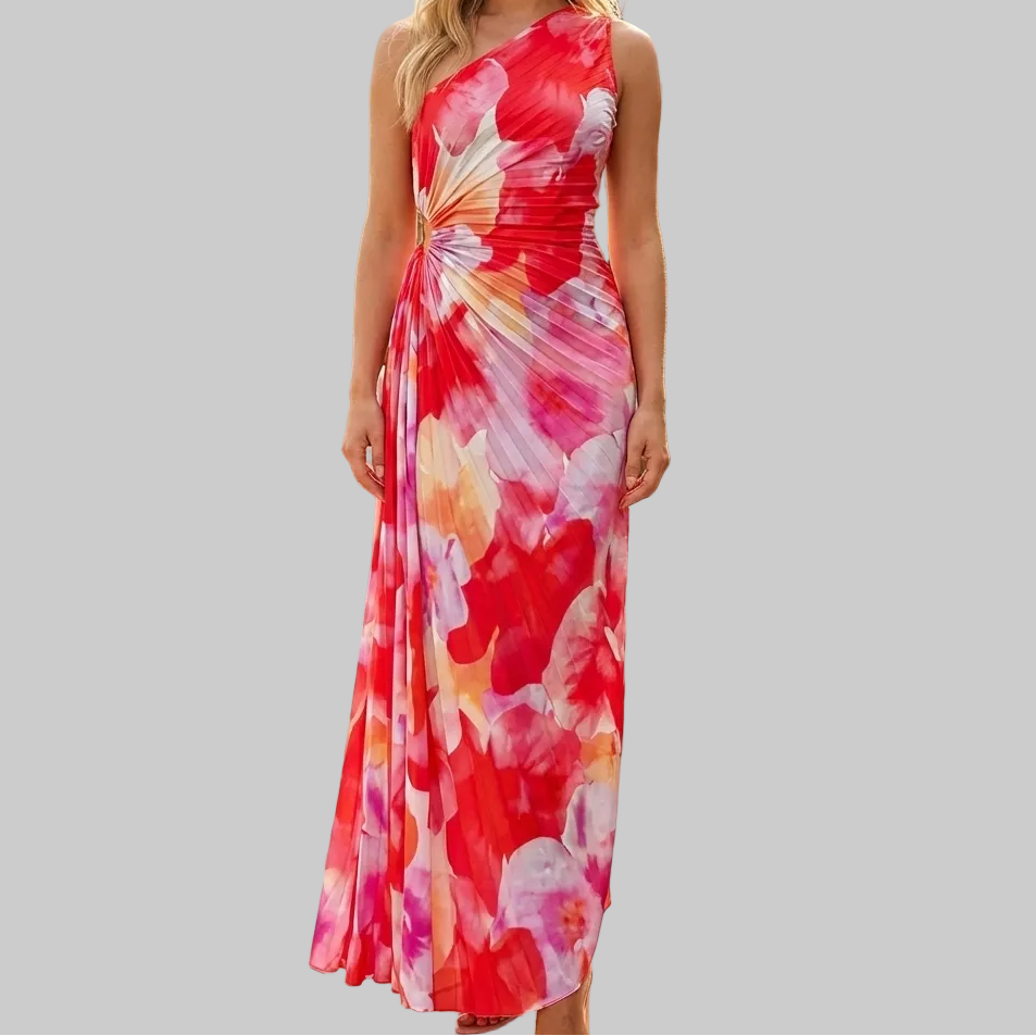 Women's Asymmetric Pleated Maxi Dress