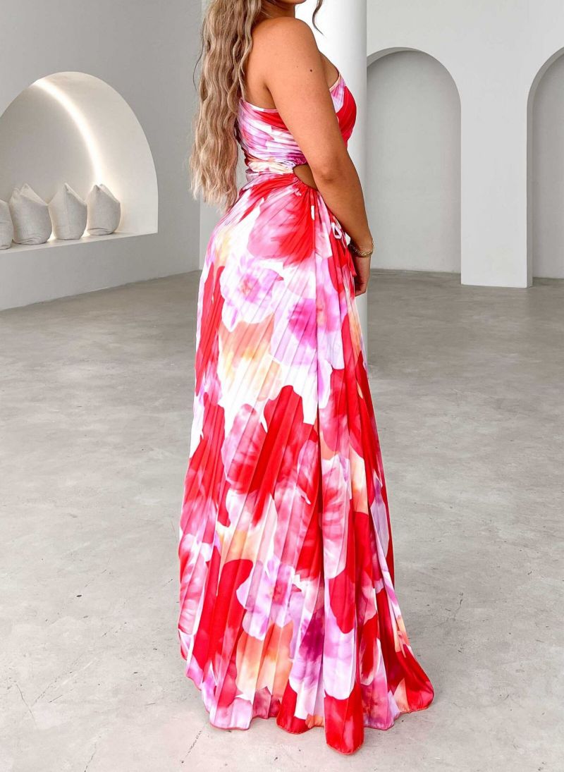 Women's Asymmetric Pleated Maxi Dress