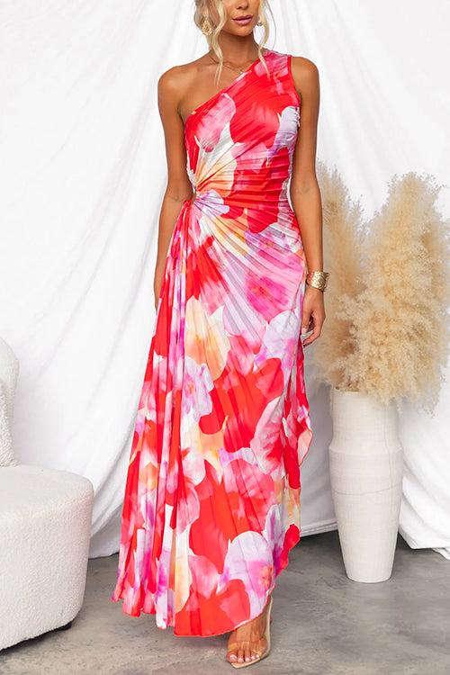 Women's Asymmetric Pleated Maxi Dress