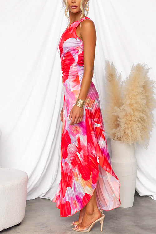 Women's Asymmetric Pleated Maxi Dress