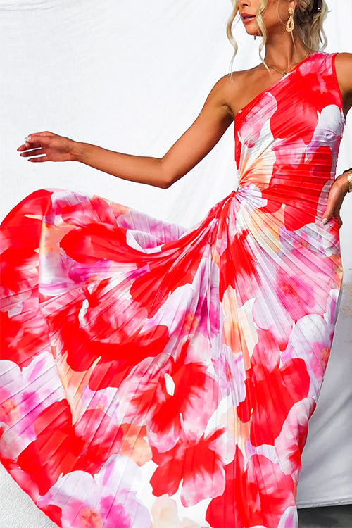 Women's Asymmetric Pleated Maxi Dress