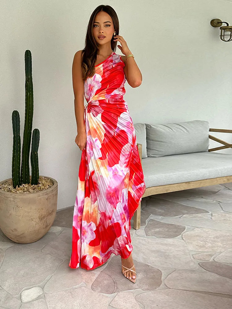 Women's Asymmetric Pleated Maxi Dress