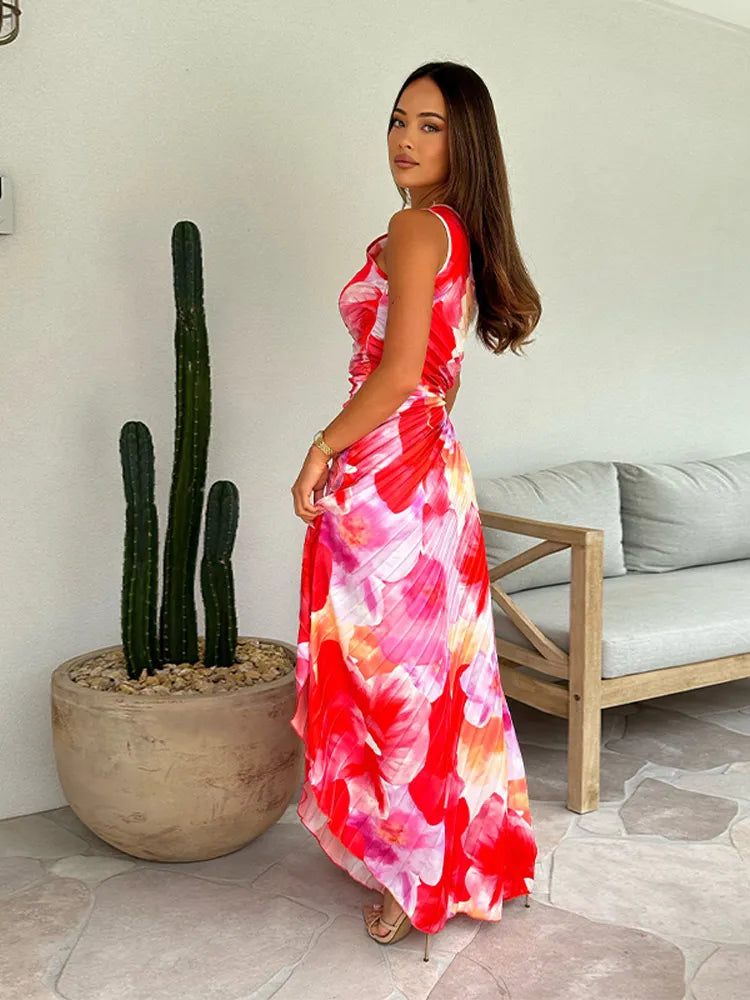 Women's Asymmetric Pleated Maxi Dress