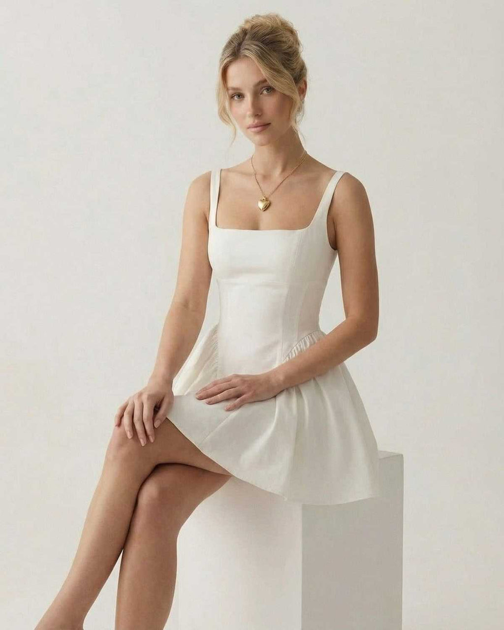 Women's Backless Bow Detail Square Neck Mini Dress