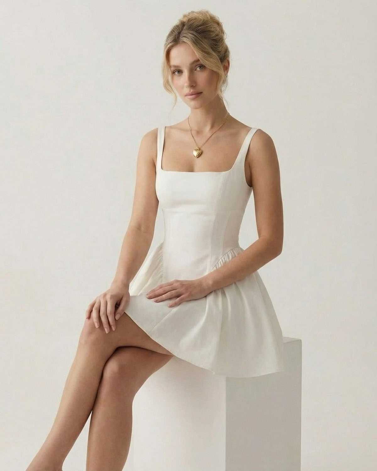 Women's Backless Bow Detail Square Neck Mini Dress