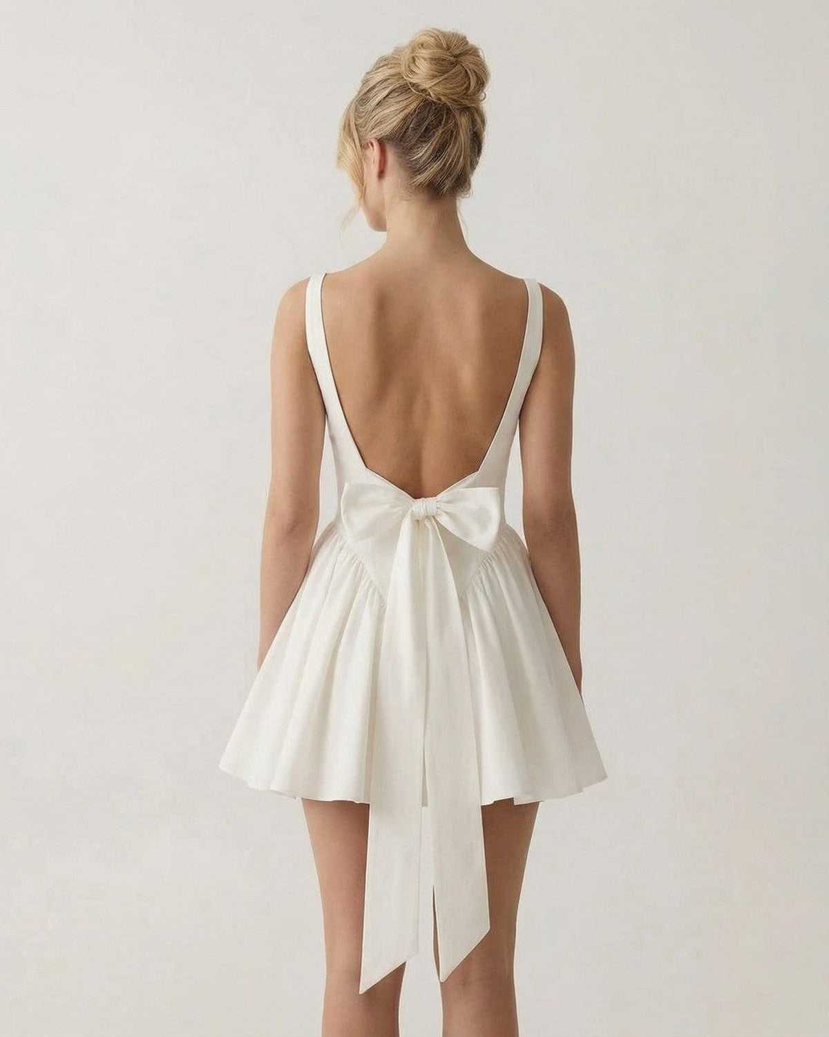 Women's Backless Bow Detail Square Neck Mini Dress