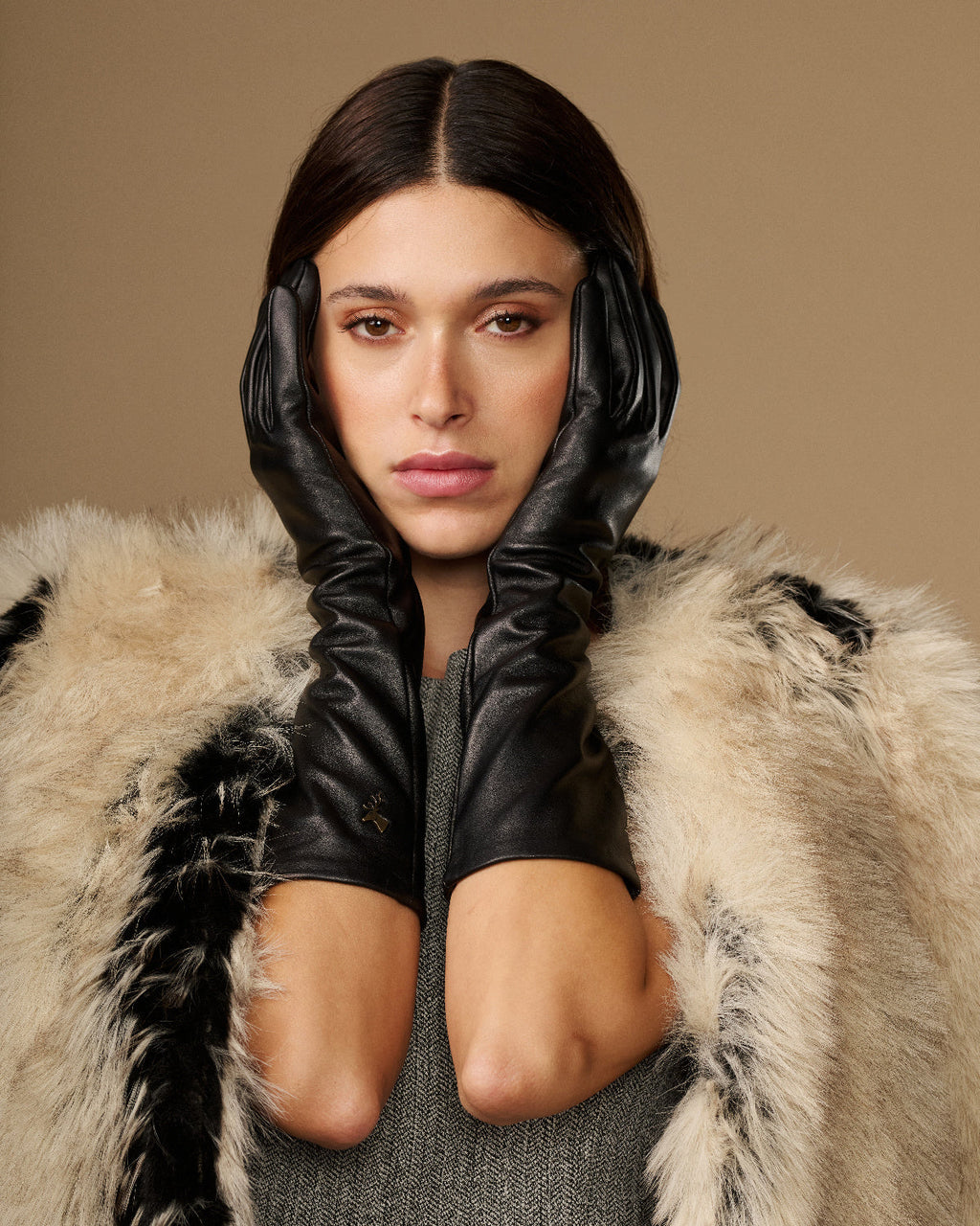 Women's Below Elbow Long Faux Leather Touchscreen Gloves