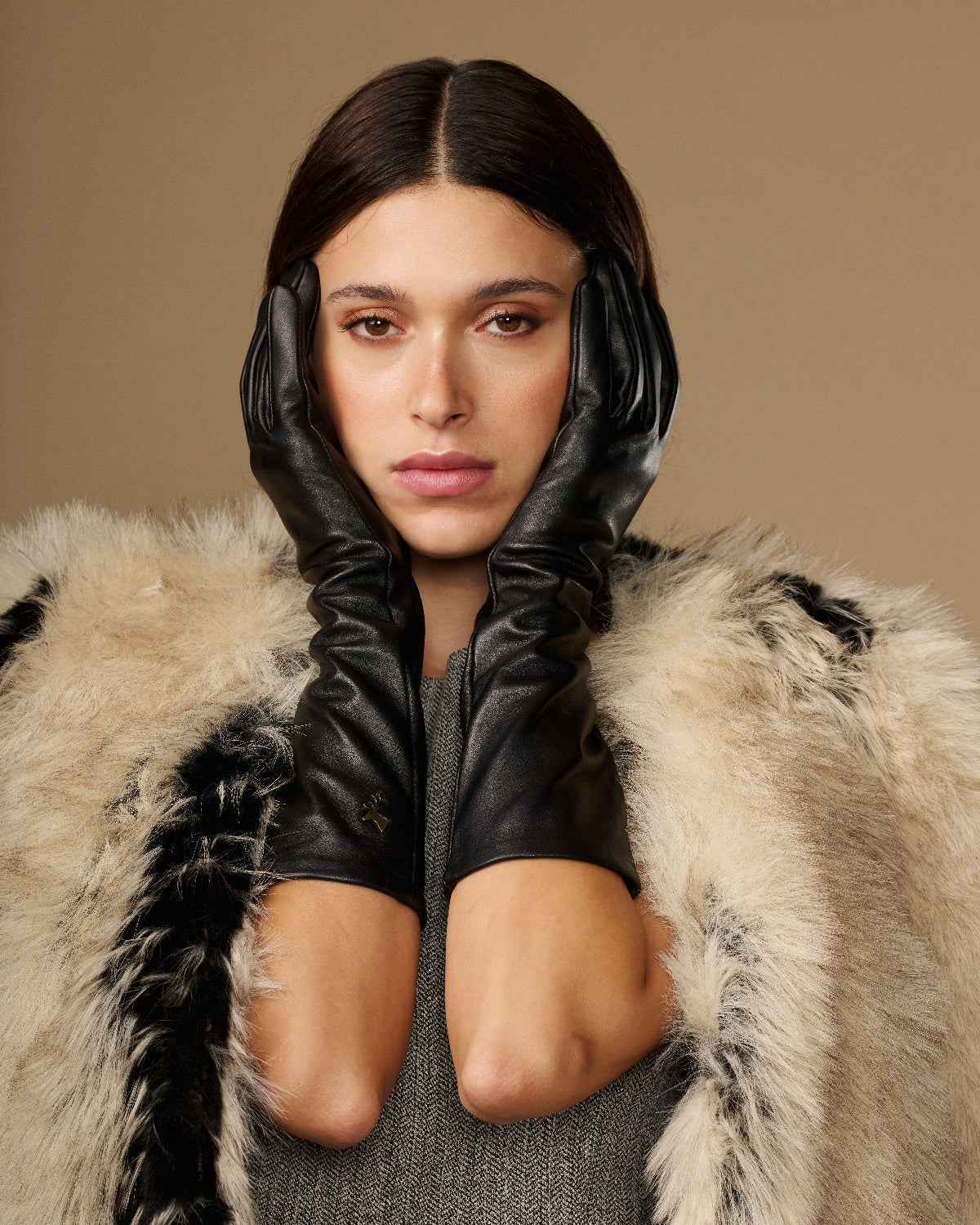 Women's Below Elbow Long Faux Leather Touchscreen Gloves