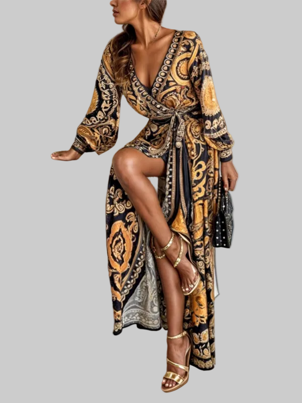 Women's Bohemian Maxi Dress with High Slit