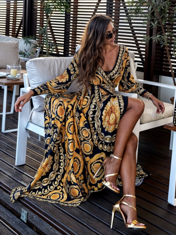 Women's Bohemian Maxi Dress with High Slit