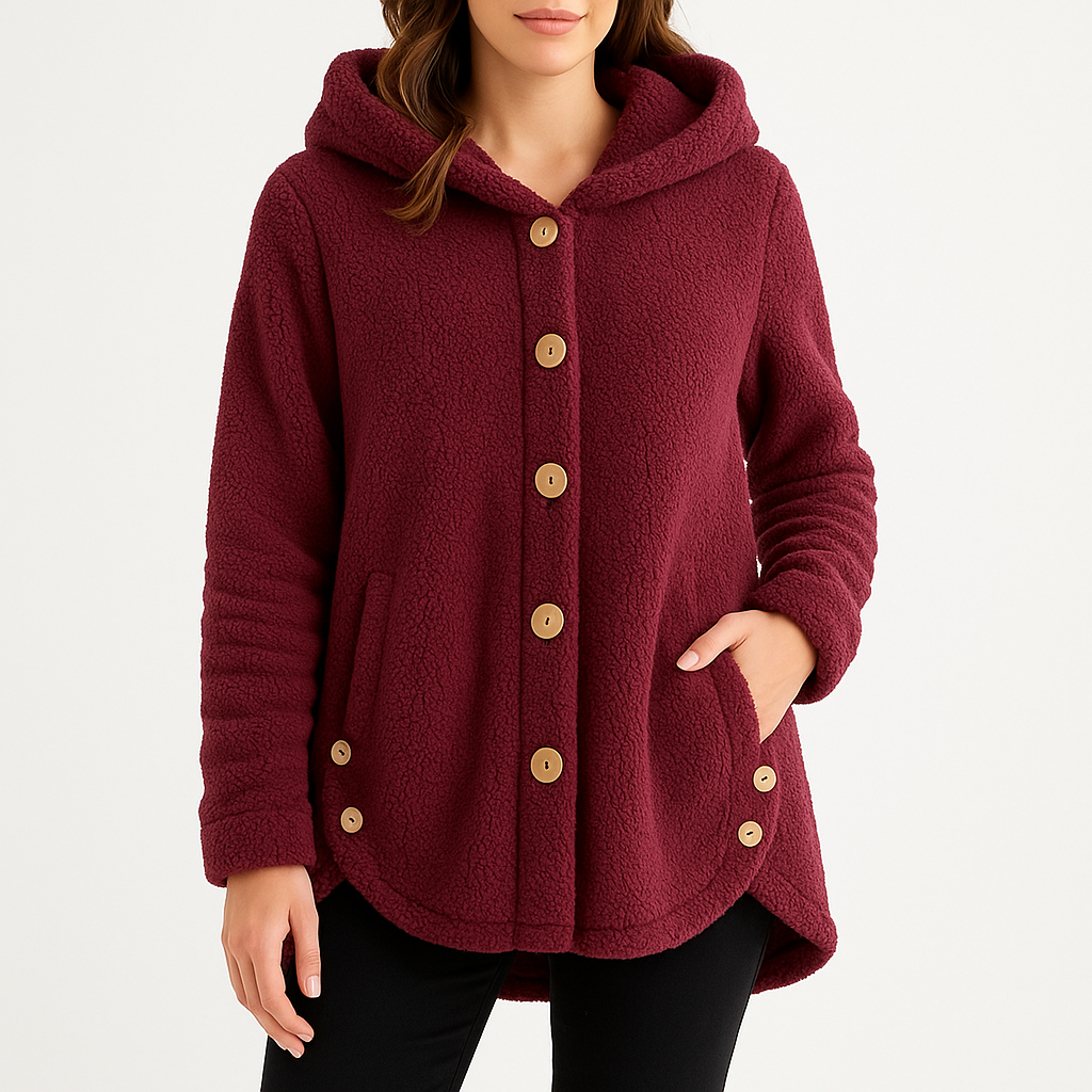 Women's Button-Front Fleece Hoodie with Side Pockets