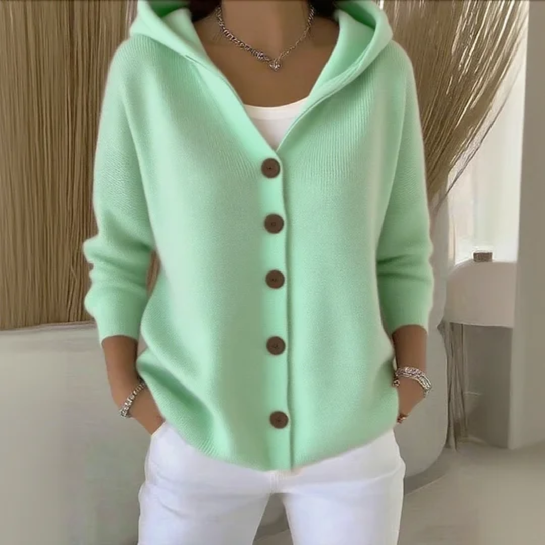 Women's Button-Front Hooded Knit Cardigan