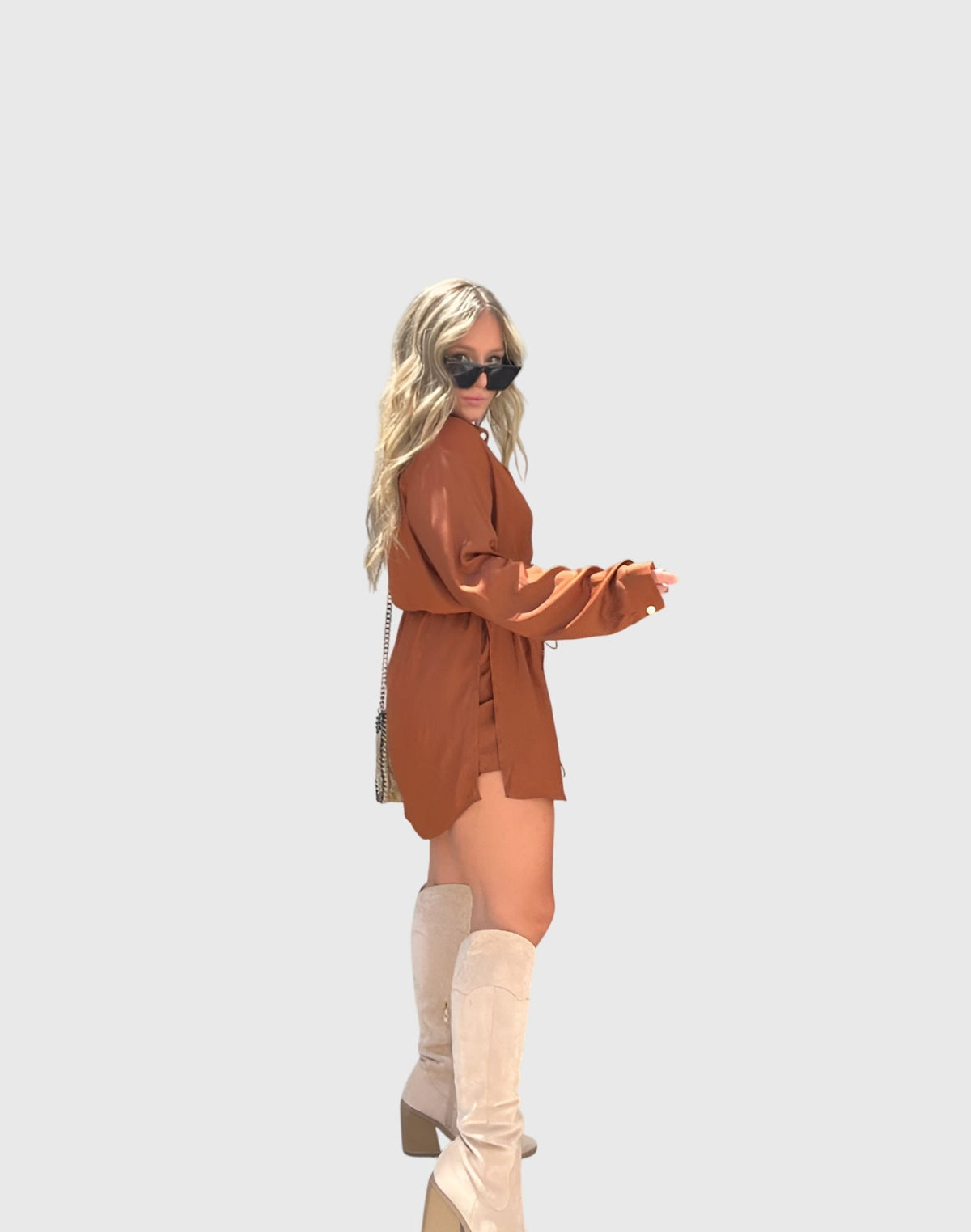 Women's Button-Front Long-Sleeve Shirt Dress