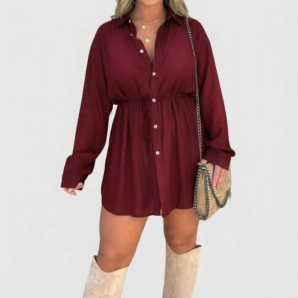 Women's Button-Front Long-Sleeve Shirt Dress