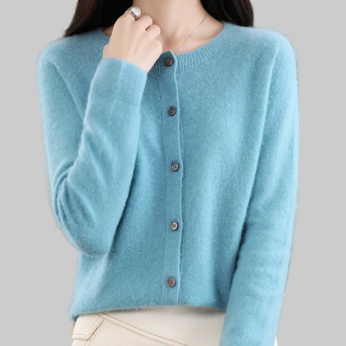 Women's Cashmere-Feel Button-Up Crew Neck Cardigan