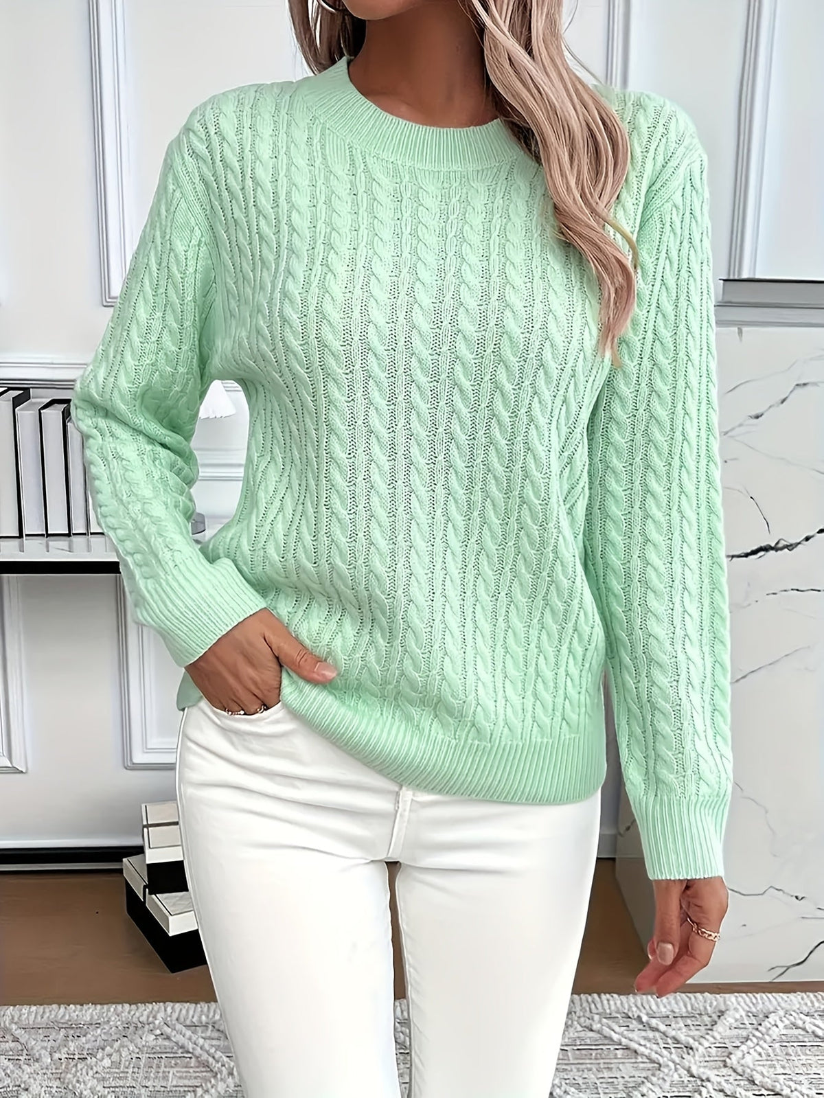 Women's Cable Knit Crewneck Sweater