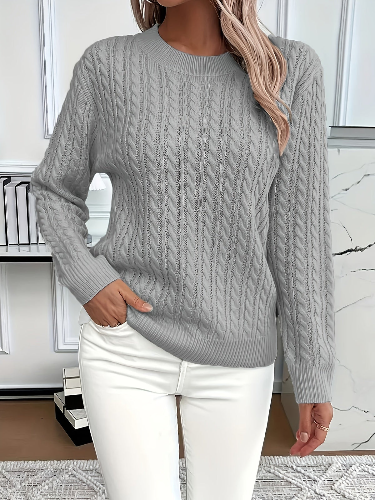 Women's Cable Knit Crewneck Sweater