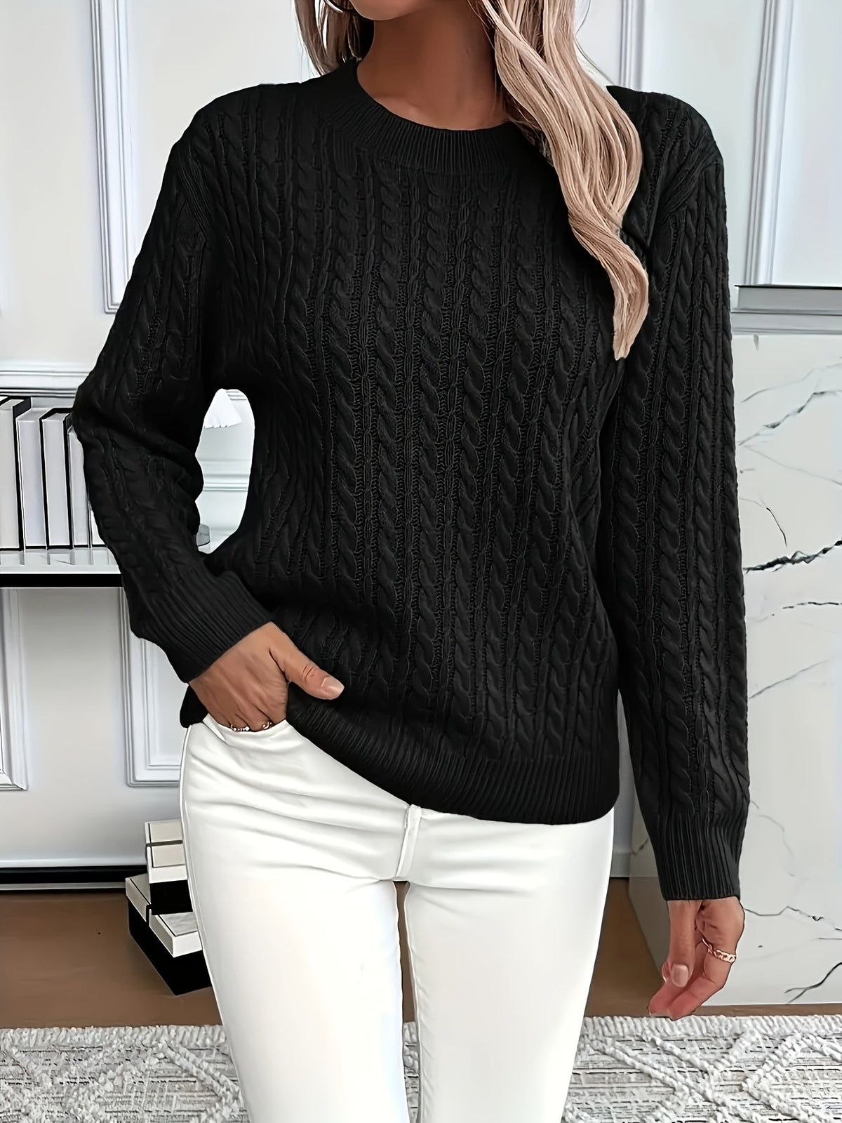 Women's Cable Knit Crewneck Sweater