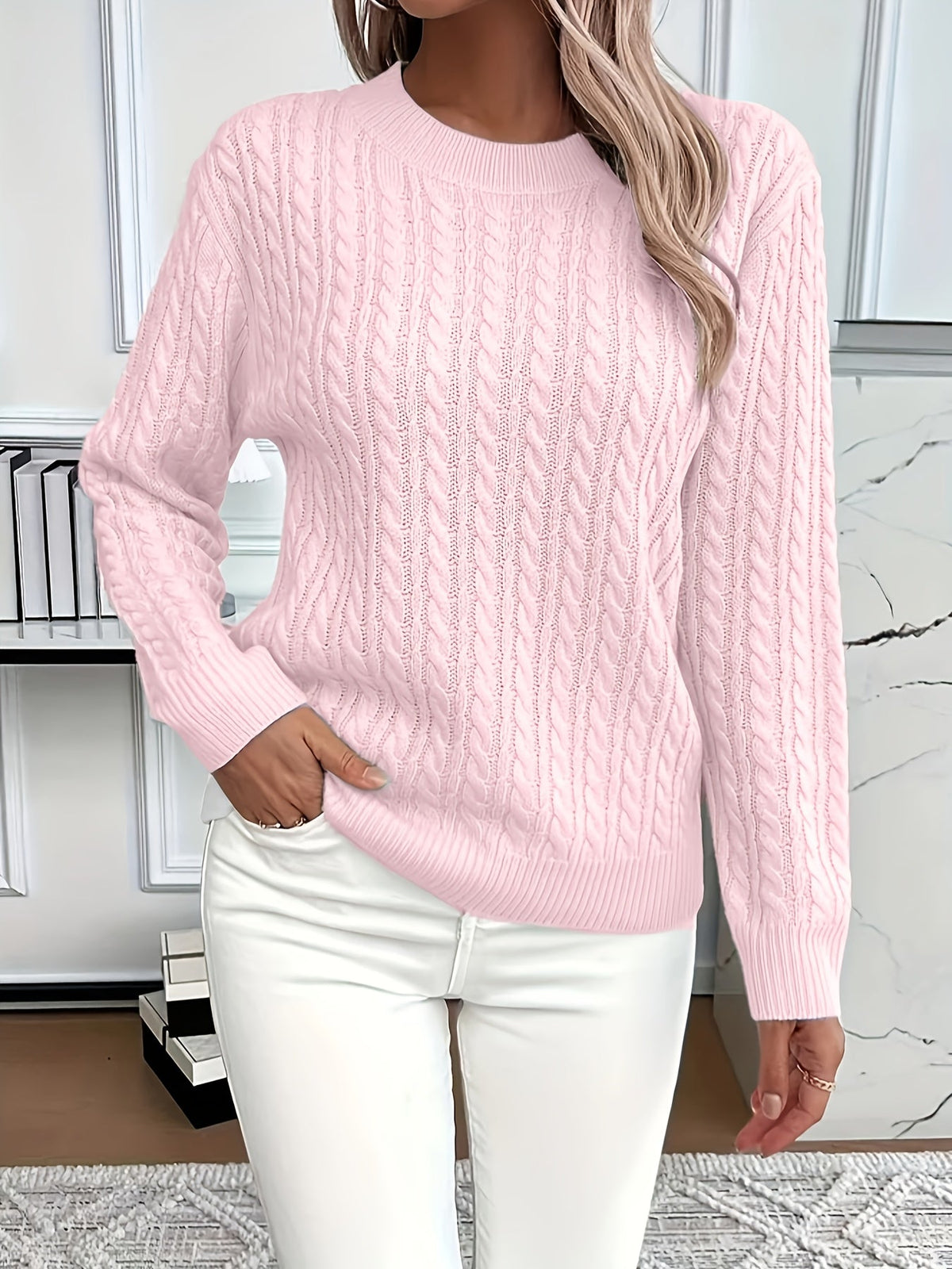 Women's Cable Knit Crewneck Sweater