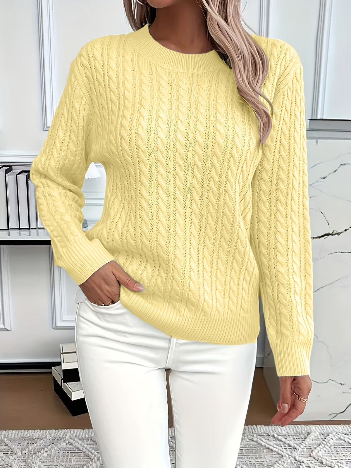 Women's Cable Knit Crewneck Sweater