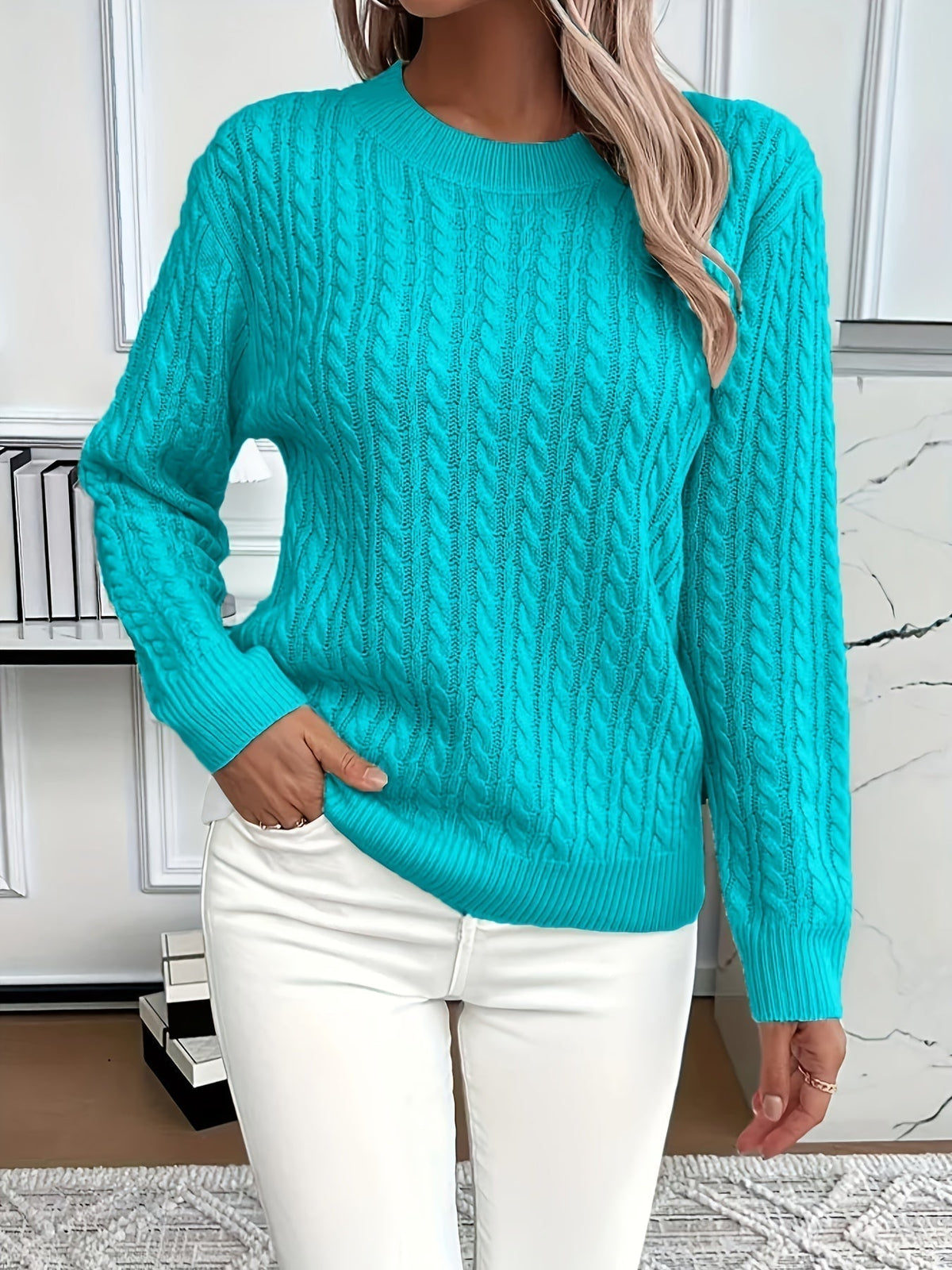 Women's Cable Knit Crewneck Sweater