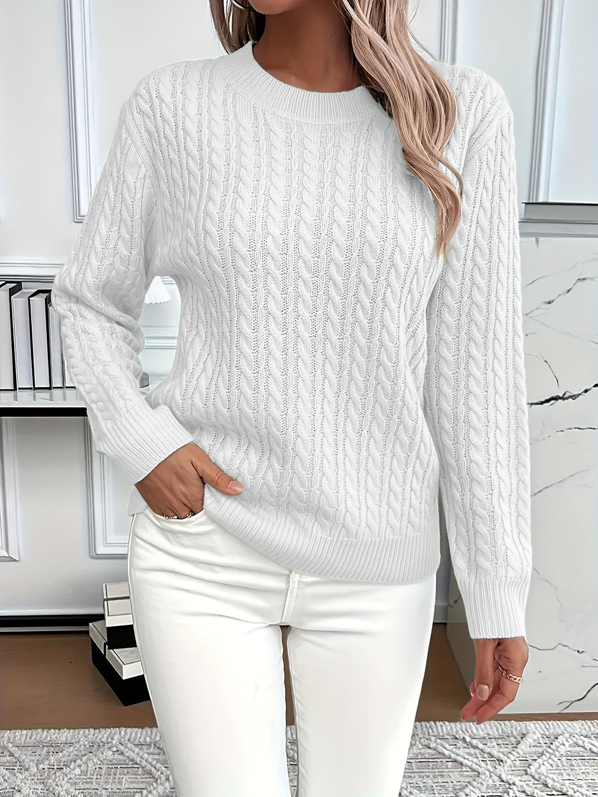 Women's Cable Knit Crewneck Sweater
