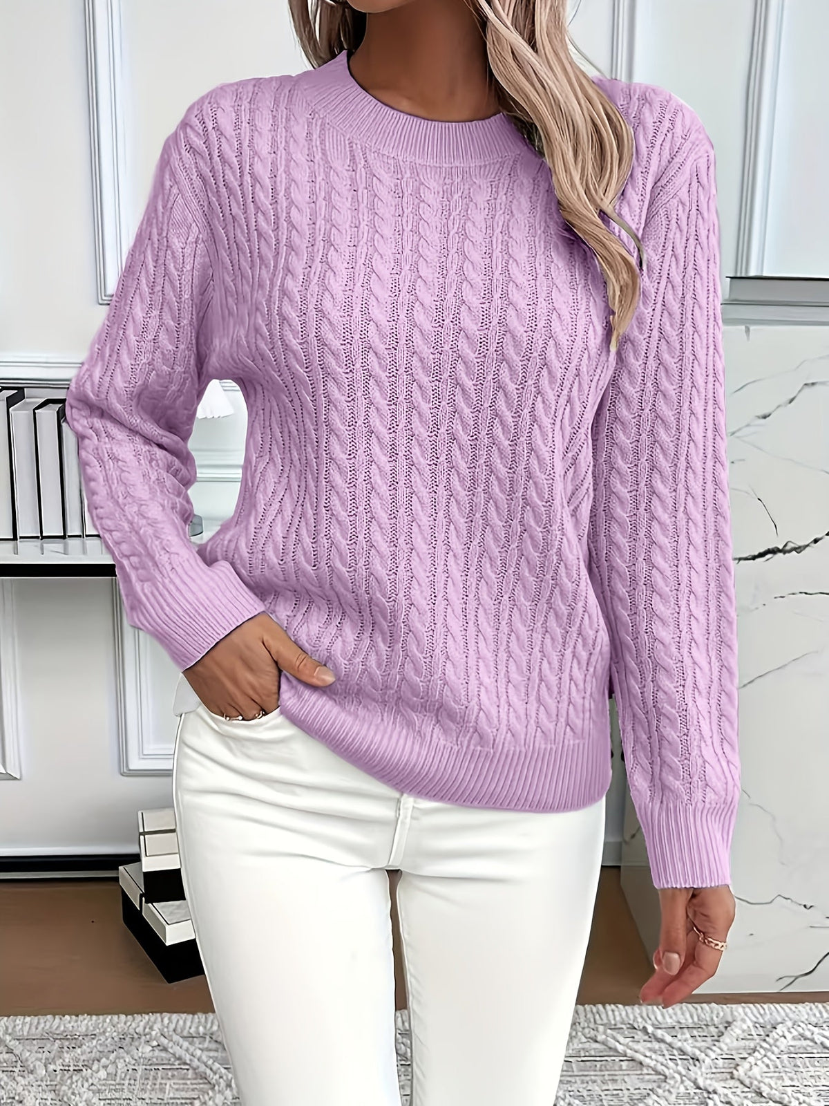 Women's Cable Knit Crewneck Sweater