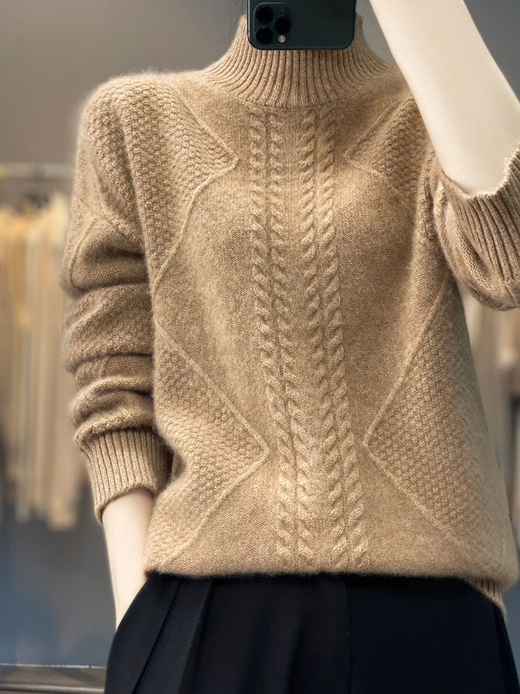Women's Cable Knit Turtleneck Jumper