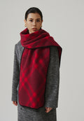 Women's Reversible Check Blanket Stitch Cashmere-Feel Scarf