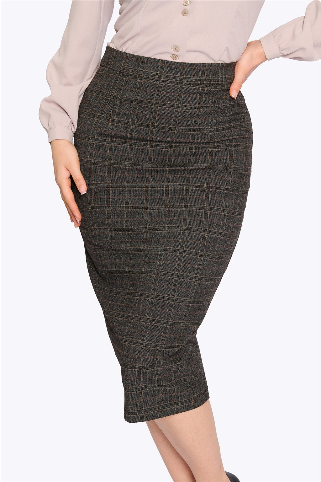 Women's Vintage Check Wiggle Pencil Skirt in Brown